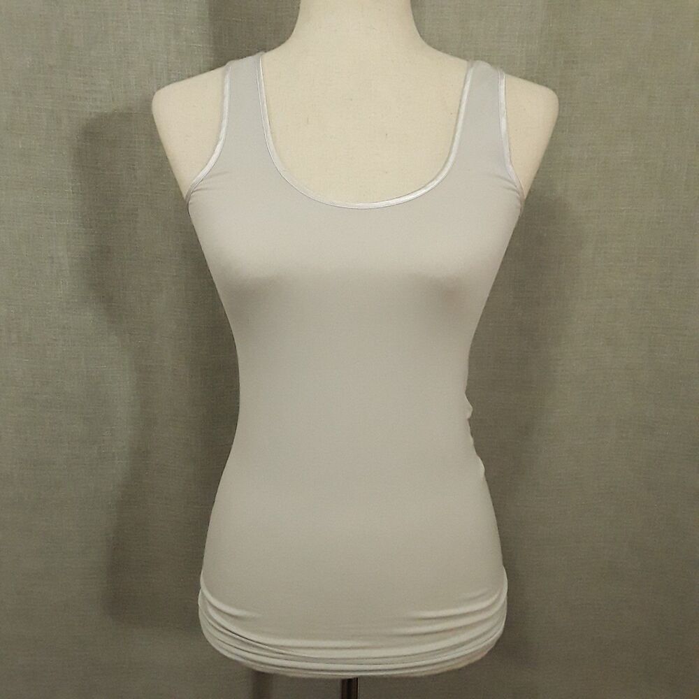 The Limited Size Small White Stretch Layering Tank Satin Trim Fitted